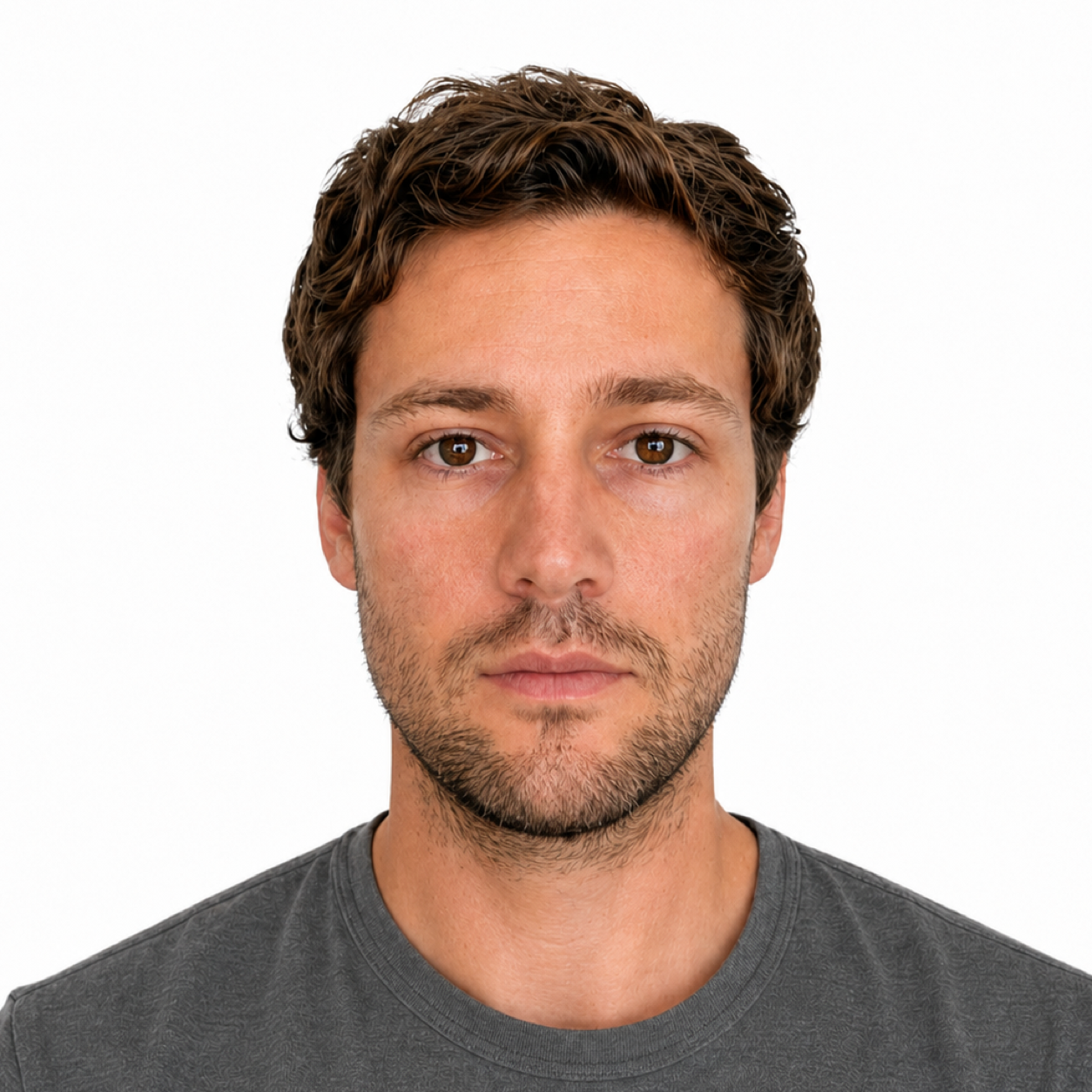 Final passport-style photo of the same subject with a white background and correct framing